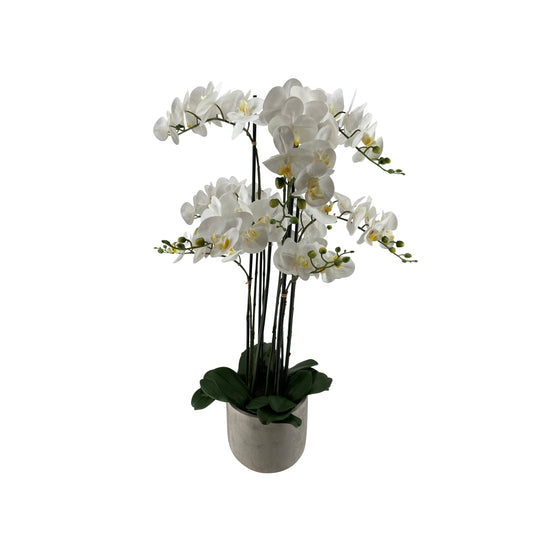 La Vida - Kunstig Orkide 9-grenet hvid - i grå keramik potte