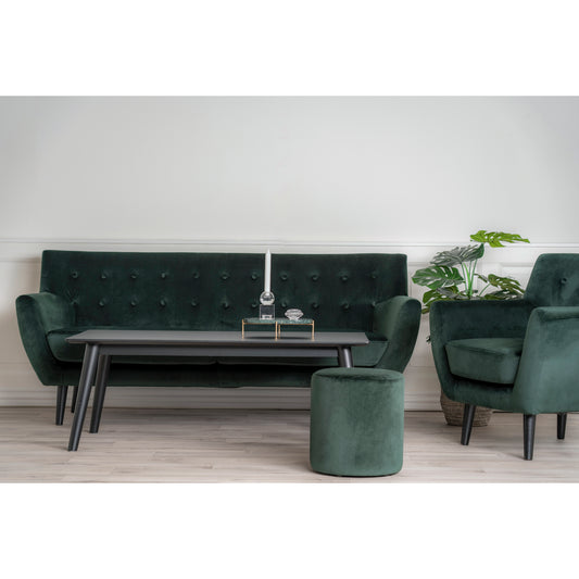 Monte 3 Personers sofa i mørkegrøn velour med sorte ben (En lille rids i stoffet uden betydning)