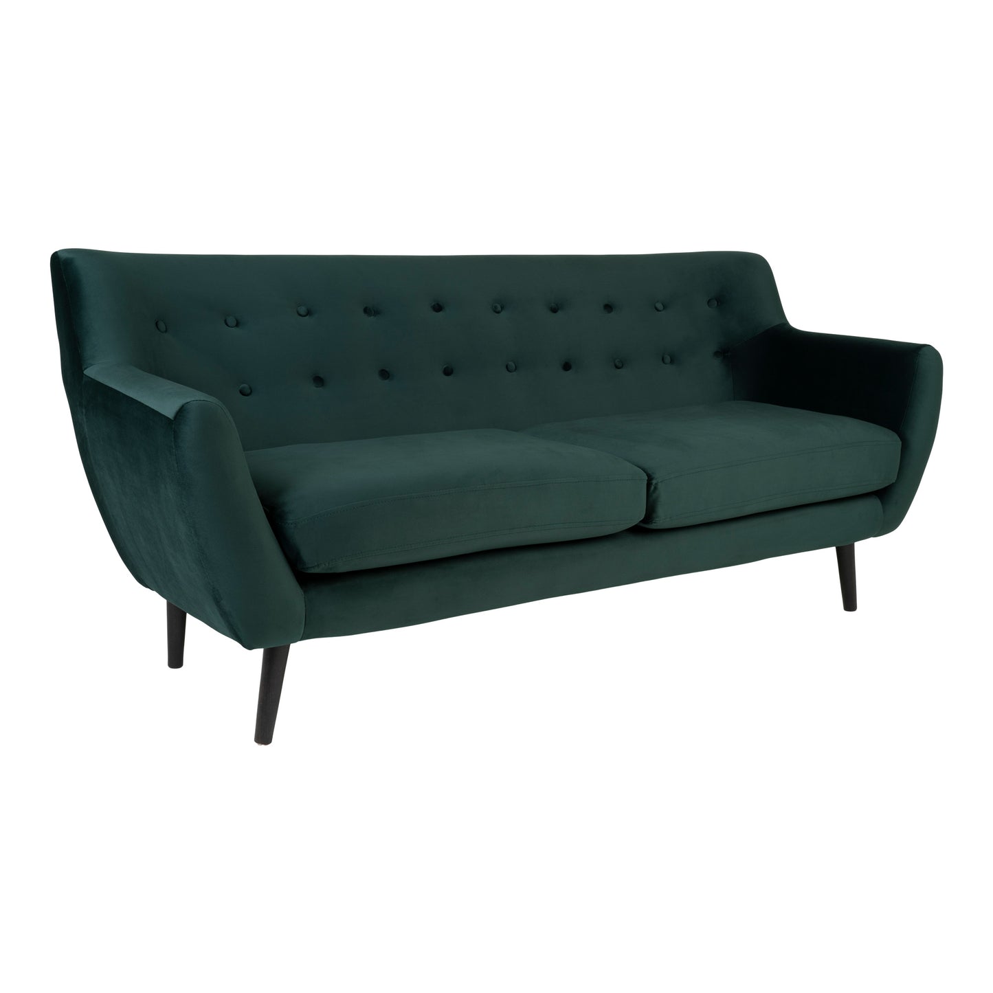 Monte 3 Personers sofa i mørkegrøn velour med sorte ben (En lille rids i stoffet uden betydning)