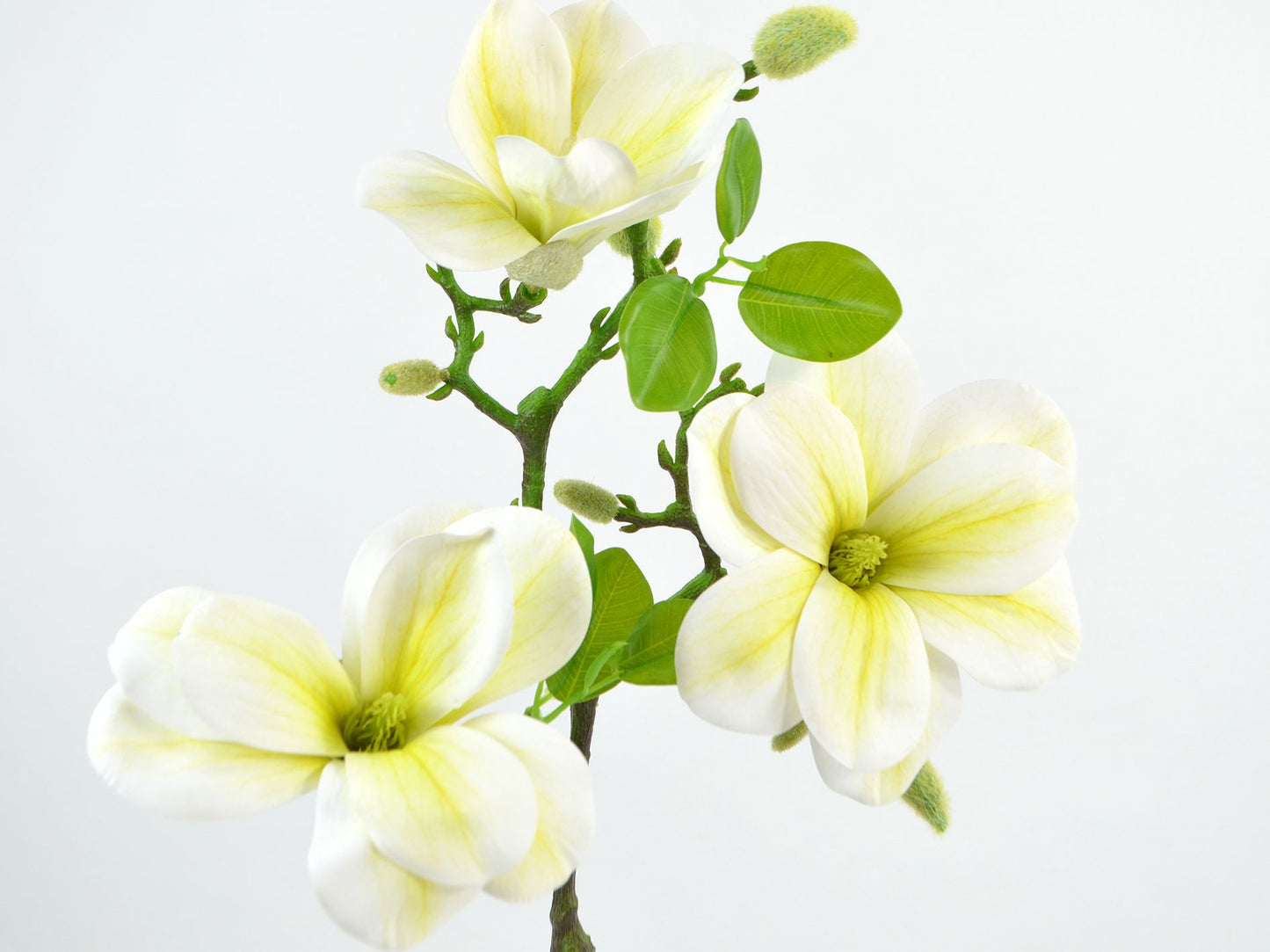 Deko Florale Magnolia, 3 Blomster, Hvid, H56 cm - Kunstig Dekoration