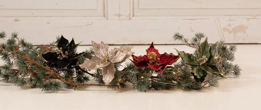 La Vida Velour Julestjerne på Lille Stilk, Grøn, Stilk: 9 cm / Ø18 cm