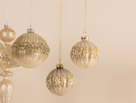 La Vida - Julekugle til ophæng, glas/mat hvid m. perler