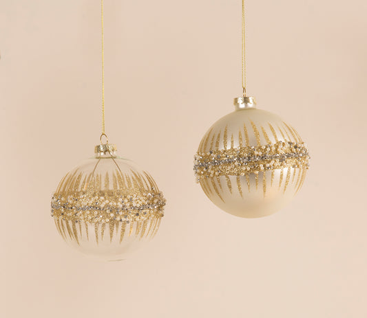 La Vida - Julekugle til ophæng, glas/mat hvid m. perler