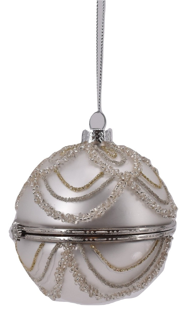La Vida Julekugle med Perler, Mat Hvid Ø8 cm