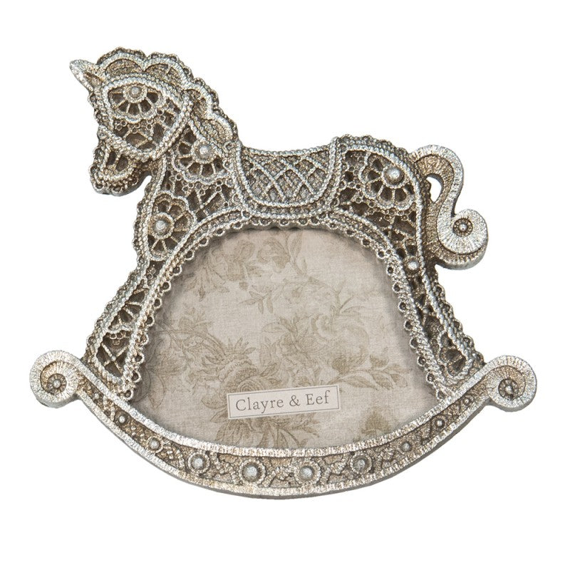 Clayre & Eef - Billedramme Gyngehest i Sølv, 10x6 cm