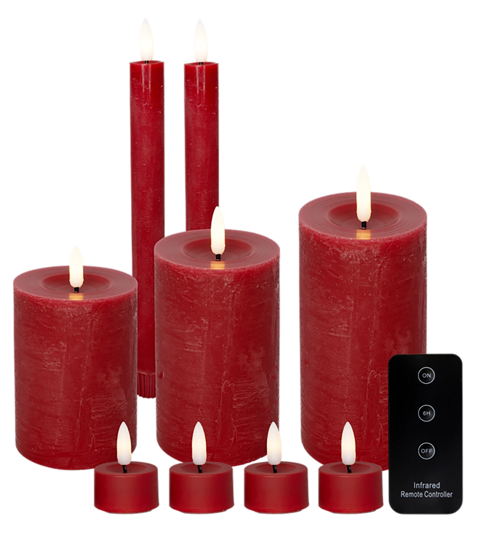 Cozzy 10-Dels LED Lys Sæt i Rød - Bloklys, Fyrfadslys, Stagelys