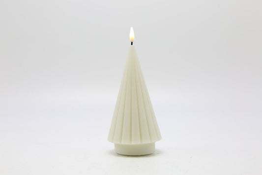 Deko Florale LED-lys, Pyramideformet med Riller, Creme D8,5xH16,5 cm