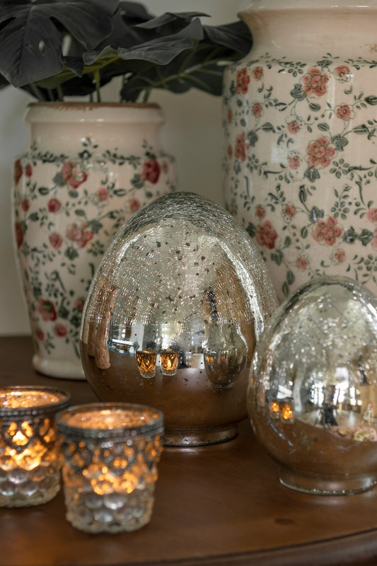 Clayre & Eef Æg i Sølvglas L15xB15xH20 cm