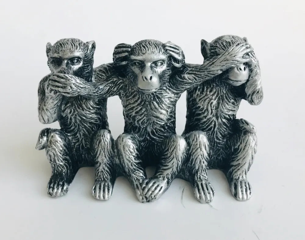 Eksklusivt 3-delt Sølv Abesæt - 10 cm Polyresin Figurer