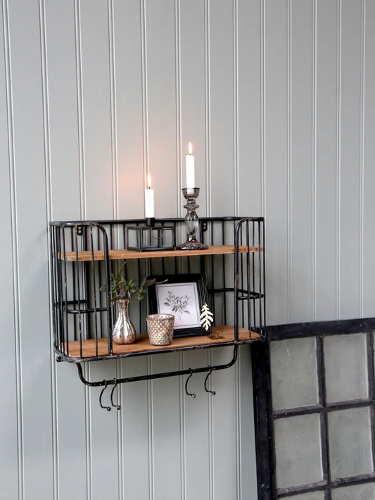 Chic Antique Hylde med 5 Knager i Fyrretræ og Jern