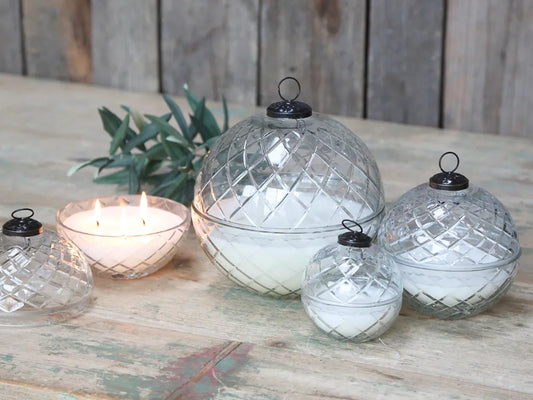 Chic Antuque - Glas Kugle m.stearin og diamantudskæring H17,5/Ø17,5