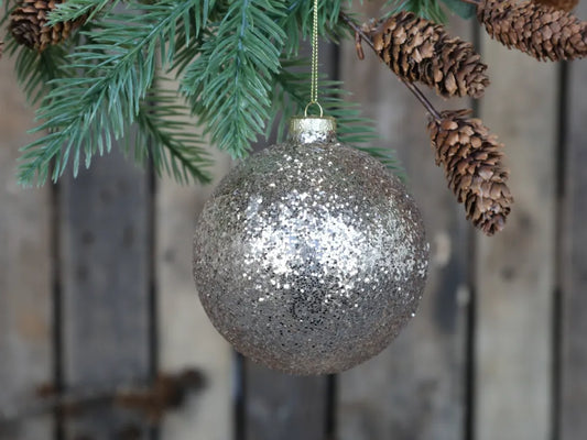 Chic Antique Champagnefarvet Julekugle med Glimmer Ø10 cm