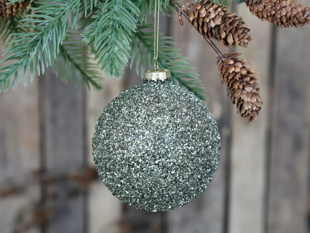 Chic Antique Mosgrøn Julekugle med Glimmer Ø10 cm - Eksklusiv Jul