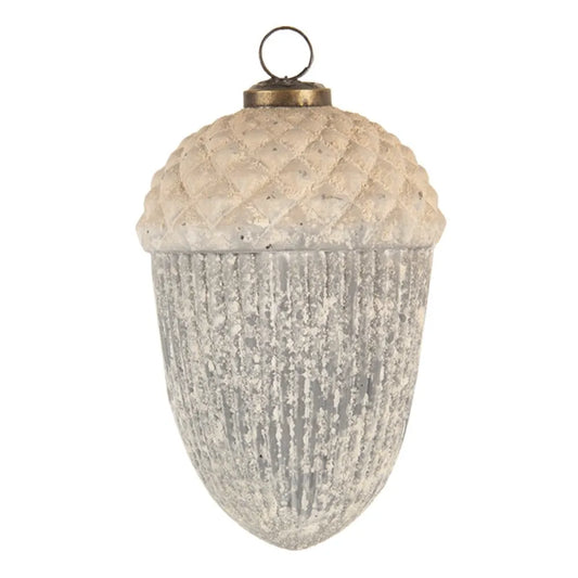 Clayre & Eef Hvid og Grå Julekugle Ø10x14 cm