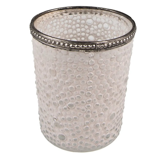 Clayre & Eef Beige Glas Fyrfadsstage med Metal Kant Ø6x7 cm