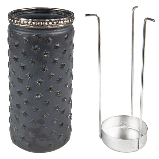 Clayre & Eef Fyrfadsstage i Gråt Glas Ø6x13 cm med Metalkant