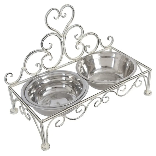 Clayre & Eef - Madskål til Kæledyr i Hvid, Jern