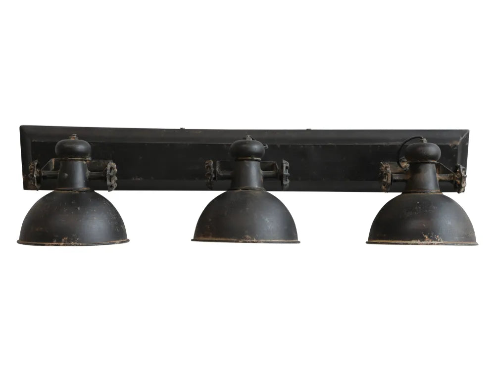 Chic Antuque - Factory Lampe m. 3 spot antique sort H30xL85xB19