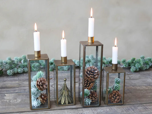 Chic Antique Lysestage i Antique Messing med Glas og Jern H16/L7,5/B7,5 cm