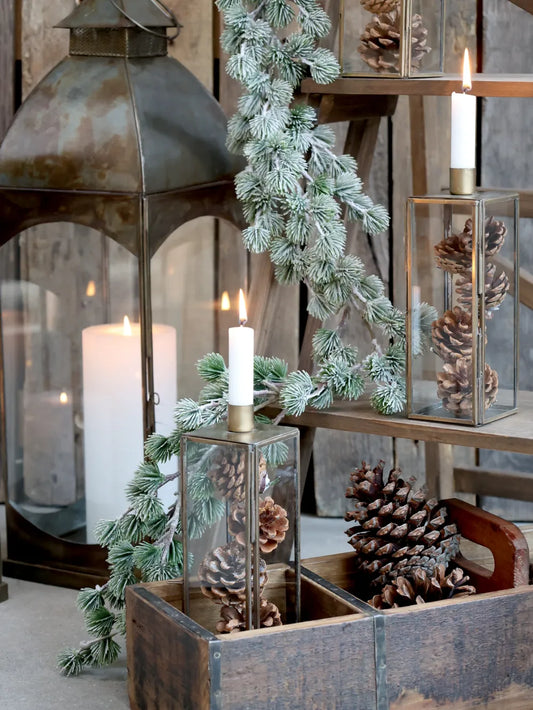 Chic Antique Lysestage i Antique Messing med Glas og Jern H16/L7,5/B7,5 cm