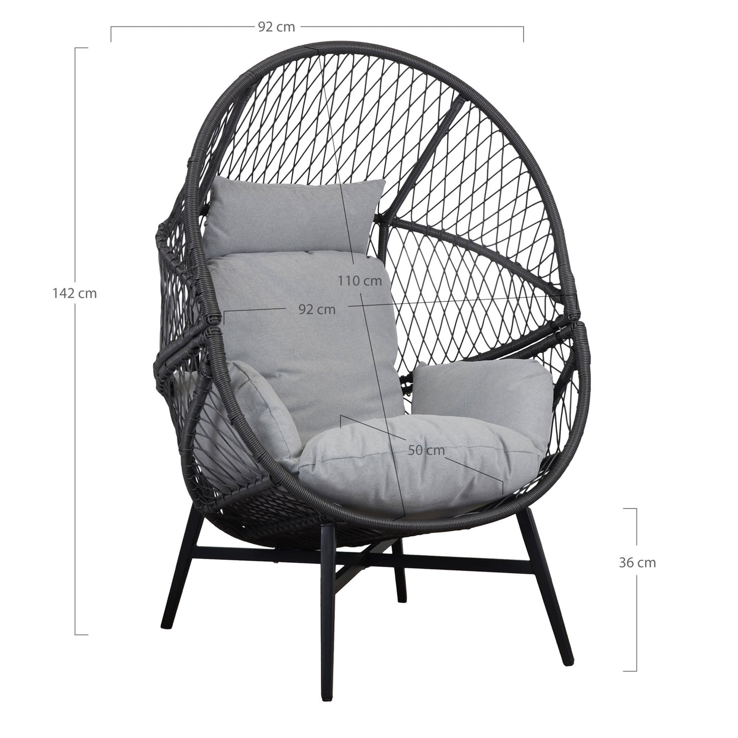 House Nordic - Rosario Loungestol, polyrattan, sort, inkl. hynder