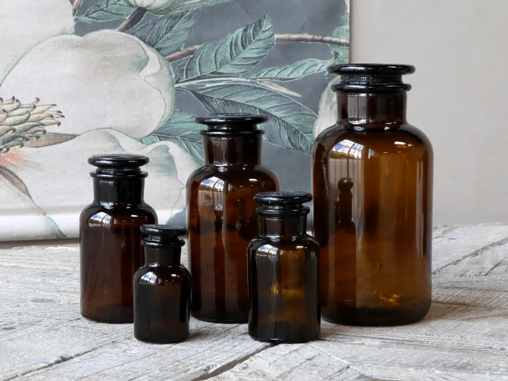 Chic Antuque - Gl. Fransk Apotekerglas m. låg sæt af 5