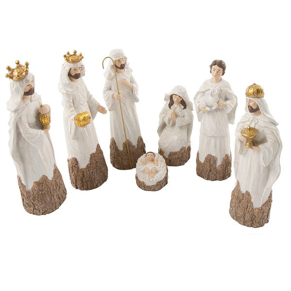 Godtbergsen Julekrybbe Sæt 7 Dele i Hvid/Træ-Look