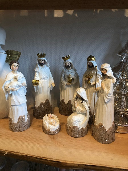 Godtbergsen Julekrybbe Sæt 7 Dele i Hvid/Træ-Look