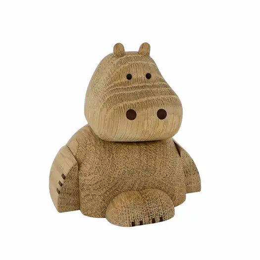 Træfigur Flodhest 8 cm MED NAVN & DATO