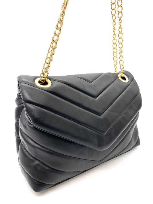 Sort Taske med Kæderem 27x22x11 cm