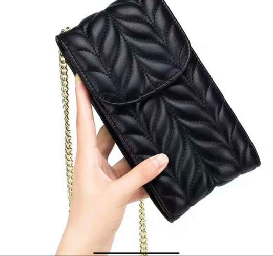 Sort Mobil Taske med Lang Rem i 100% Læder