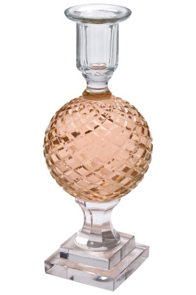 Eja Rosa Glas Kugle Lysestage på Fod H25xD9cm