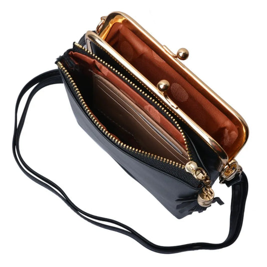 Clayre & Eef Håndtaske i Sort Læderlook 13x3x17 cm