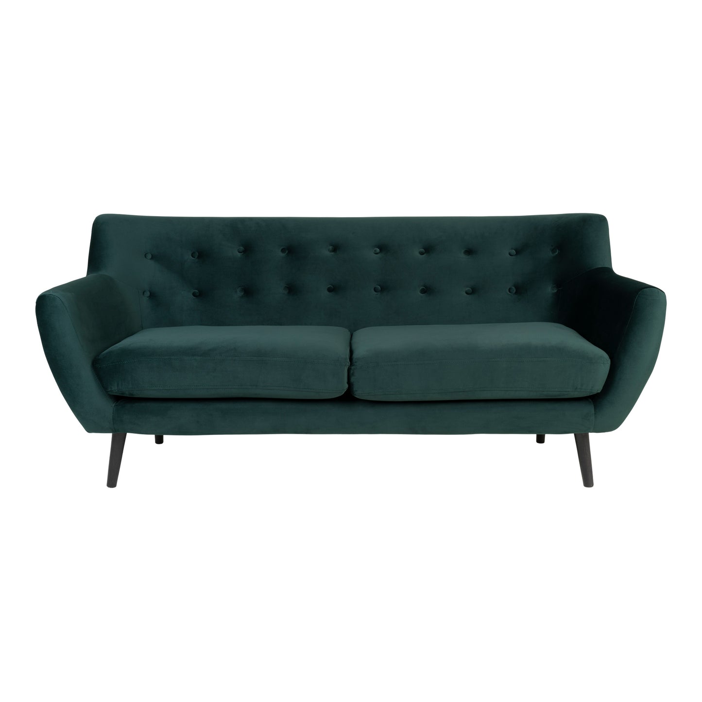 Monte 3 Personers sofa i mørkegrøn velour med sorte ben (En lille rids i stoffet uden betydning)