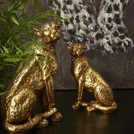 Speedtsberg Leopard Skulptur, Antik Guld, 14x9x20cm - Eksotisk Charme