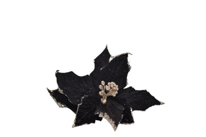 La Vida - Velor Christmas star on small stem, black stem: 9 cm / Ø18 cm
