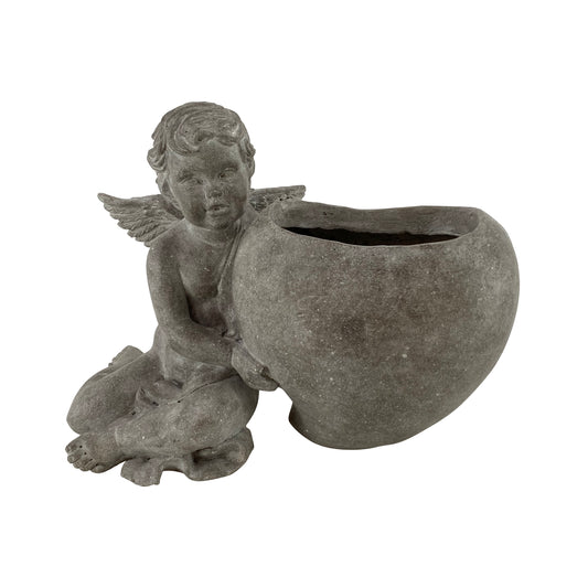 La Vida - Angel with pot, antique gray H19xL28 cm