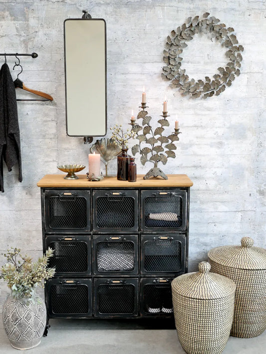 Chic Antique - Mirror with 2 shelves behind, antique black