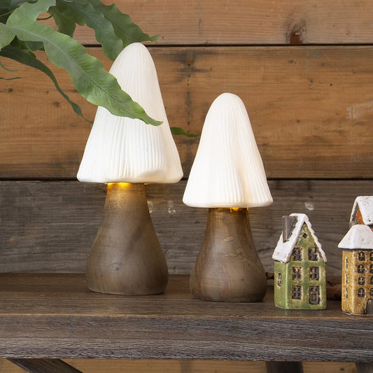 LED lampe mushroom, mørk træfod, lille & Stor