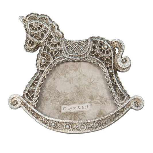 Clayre & Eef - Billedramme Gyngehest i Sølv, 10x6 cm