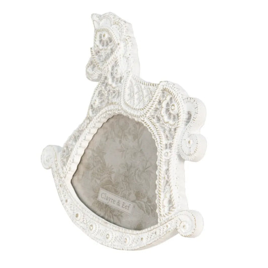 Clayre & Eef - Billedramme Gyngehest i Hvid med Gylden Farve, 10x6 cm