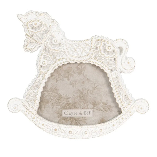 Clayre & Eef - Billedramme Gyngehest i Hvid med Gylden Farve, 10x6 cm