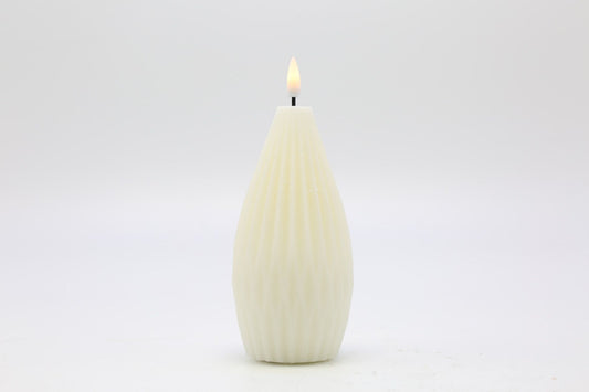 Deko Florale LED-lys, Kegleformet med Riller, Creme, D6.5xH15 cm