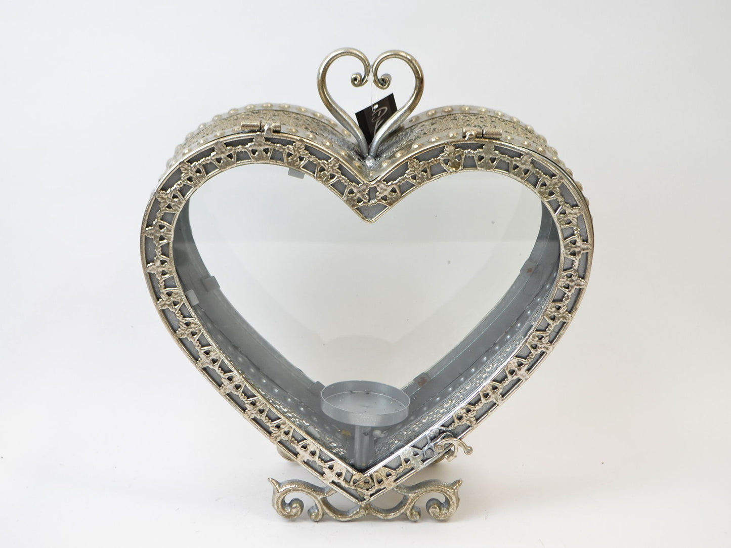 Decorative Floral Metal Lantern Heart, Gray H32xW28xD15 cm