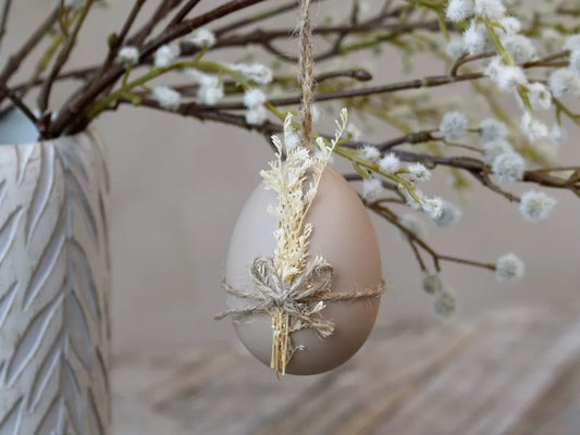 Chic Antique Påskeæg med Tørret Blomst i Latte H7 cm Ø5 cm