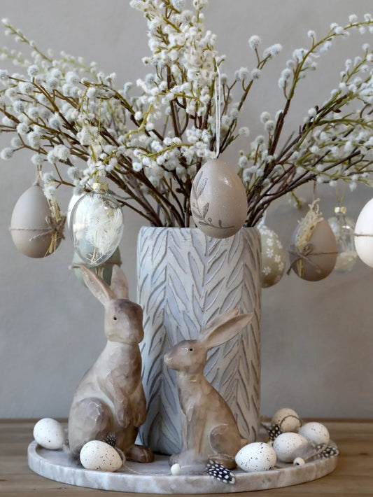 Chic Antique Påskeæg med Tørret Blomst i Latte H7 cm Ø5 cm