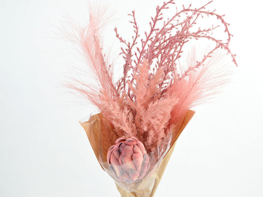 Decorative Floral Bunch of ears of corn in a paper bag, H50 cm, Mauve
