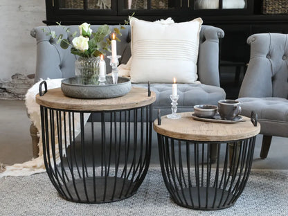 Chic Antique - Coffee table with wooden lid set of 2, antique black