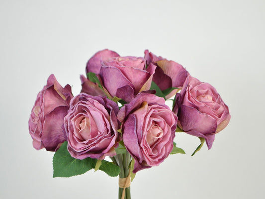 Decorative Floral Artificial Rose Bunch, Purple, H34 cm - Decorative Flower