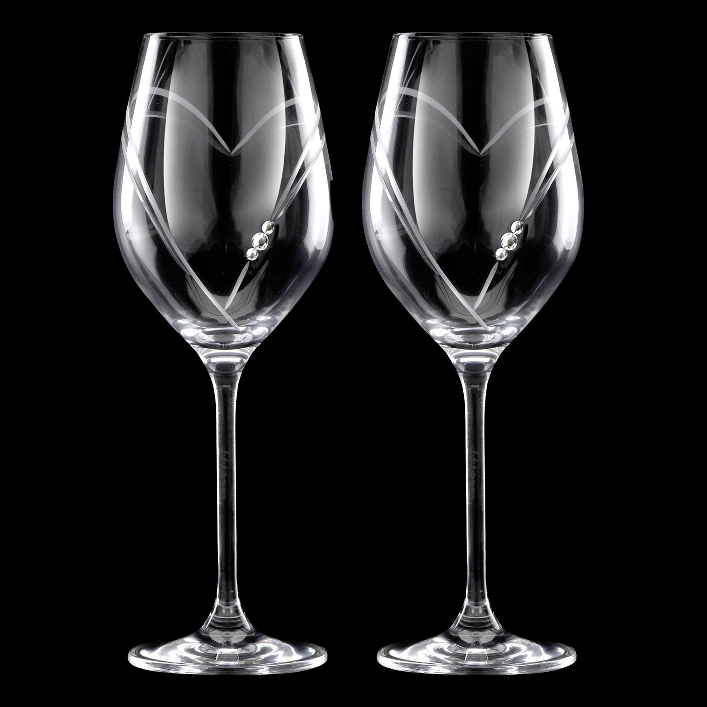 Matrivo White wine glass with Swarovski crystals - 2 pcs. Two Hearts
